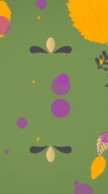 Sonbahar yapraklarının ve yeşil arka plandaki desenlerin animasyonu. Sonbahar, sonbahar, şablon ve doğa konsepti dijital olarak oluşturulmuş video.