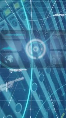 Sunucular üzerinde 5G metin, dürbün tarama ve veri işleme animasyonu. Dijital olarak oluşturulmuş küresel bağlantılar, veri işleme ve dijital arayüz kavramı.