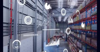 Başlangıçta kamera koridorda ilerlerken ve ilerlerken envanteri takip eden verileri açığa çıkarıyor. Sanayi, lojistik, analitik, teknoloji, verimlilik, depo, otomasyon