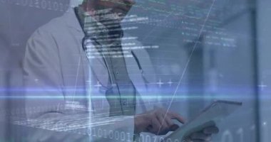 Hastane koridorunda doktor tableti tıkırdatıyor. Hasta verilerini gözden geçiriyor. Kod canlandırma çizelgesine neden oluyor. Tıbbi, teknoloji, veri, sağlık, analitik, profesyonel, tanı