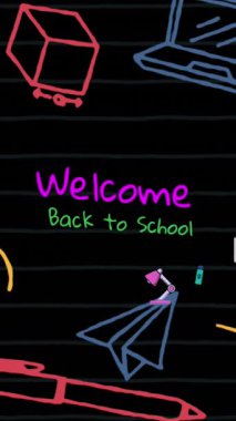 Okul afişine ve siyah arka plandaki okul konsepti ikonlarına tekrar hoş geldiniz. Okul ve eğitim kavramı