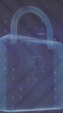 Animation of padlock icon over data processing and shapes on black background. Global technology, online security and digital interface concept digitally generated video.