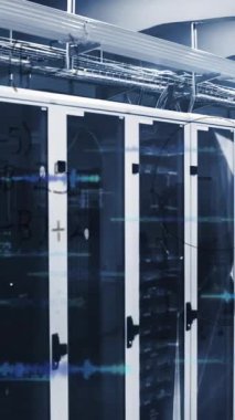 Animation of computer data processing over computer servers. Global computing and data processing concept digitally generated video.