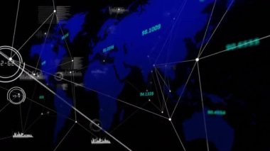 İnce çizgiler ve düğümler zayıflıyor, hedef geri sayım yapıyor, Avrupa 'ya ışınlanıp küresel ağ oluşturuluyor. Küresel bağlantı, veri görselleştirme, ağ altyapısı, dijital haritalama, teknolojik yenilik, siber güvenlik, soyut tasarım