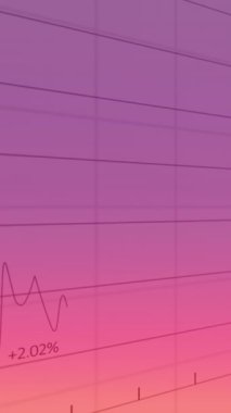 Animation of financial data processing over grid on pink background. Global business, finances, computing and data processing concept digitally generated video