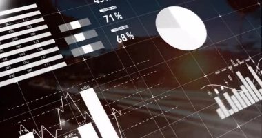 Kontrol paneli arayüzü veri tablosunu başlatıyor, göstergeleri döndürüyor, metrik eğilimleri gösteren çizelgeleri döndürüyor. Teknoloji, analitik, finans, ön panel, minimalist, kurumsal, veri görselleştirme
