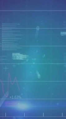 Animation of statistical data processing against blue gradient background. Computer interface and business data technology concept