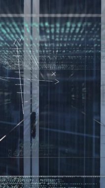 Sunucu odasında veri işleme animasyonu. küresel iş ve dijital arayüz kavramı dijital olarak oluşturulmuş video.