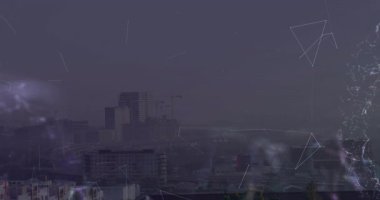 Ağ oluşturmak için sürüklenen kablolar, titreşen parçacıklar ağ etkinleştirmesi için enerji çemberini yakınlaştırıyor. Fütüristik, teknolojik, canlı, ağ, aydınlatma, siber, geliştirme