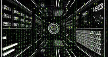 Kablo koridoru açılıyor. Yeşil ikili ardışık merkezi arayüz yenilenme ölçümleri başlıyor. Siber uzay, veri görselleştirme, dijital manzara, fütüristik, teknoloji, analitik, bilgi akışı