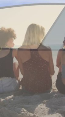 Kahve fincanının animasyonu, çeşitli üç kadının plajda yan yana oturduğu dikiz aynasıyla karşılaştırılıyor. Yaz tatili ve arkadaşlık kavramı