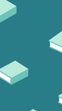 Mavi arkaplan üzerinde hareket eden tekrarlanan açık mavi kitapların canlandırması. okul, eğitim ve öğrenim konsepti dijital olarak oluşturulmuş video.