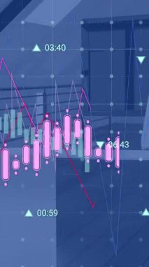 Şebeke üzerinden ofis masasına karşı veri işleme animasyonu. Bilgisayar arayüzü ve iş veri teknolojisi kavramı