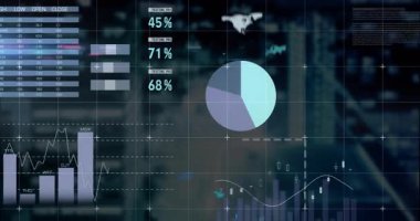 Başlangıç panelinde indeks tablosunu göster sonra trend görünümü için metre, turta, harita ve çubukları canlandır. Veri analizleri, dijital arayüz, veri gösterge paneli, teknoloji, bilgi görselleştirme, modern tasarım, iş zekası