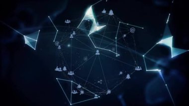 Aydınlanmış küreye bağlanan parlayan düğümler, elin üzerinden yükseliyor, dönüyor, bağlantıları görselleştiriyor. Teknoloji, yenilik, bağlantı, veri, siber alan, dijital, ağ