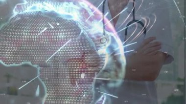 Sağlık verileri gösterilirken dönen ve tıbbi profili ortaya çıkaran holografik dünya. Gelecekçi, yenilikçi, görselleştirme, teletıp, teknoloji, sağlık, dijital