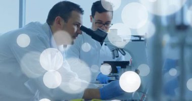 Laboratuvardaki meslektaşım, mikroskop analizine odaklanırken kaydırağın üzerine sıvı damlatıyor. Araştırma, yenilik, kesinlik, işbirliği, modern, bilimsel, deney