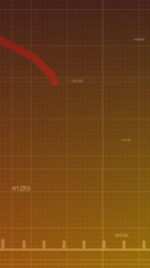 Aşağı doğru grafiklerin grafiksel arkaplana karşı ızgara şablonu üzerindeki değişen sayılarla animasyonu. Dijital olarak üretilmiş, hologram, illüstrasyon, aydınlanma, rapor, iş, kayıp ve azaltma kavramı.