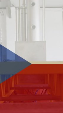 Fabrika üzerinden Czech Cumhuriyeti bayrağının animasyonu. Ukrayna krizi ve uluslararası politika kavramı dijital olarak oluşturuldu.