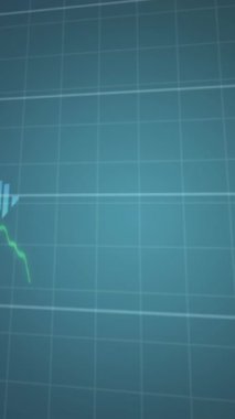 Mavi arkaplana karşı ızgara desen üzerinde değişen sayılara sahip çoklu grafiklerin animasyonu. Dijital olarak üretilmiş, hologram, illüstrasyon, üç boyutlu, rapor ve iş konsepti.