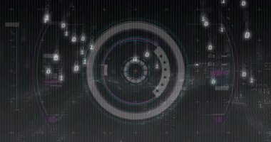 İkili yağmur HUD titreşimi başlatıyor UI parçacık kurdelesi veri gösterimi için salınıyor. Gelecek, dijital, teknoloji, arayüz, soyut, siber, neon