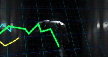 Dijital ızgarada yükselen metalik timsah kafası, neon yeşil ve sarı grafikler, kopyalama alanı. Fütürist, soyut, teknoloji, veri, görselleştirme, siber, dijital