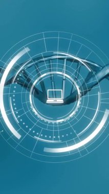 Animasyon, DNA iplikçiklerinin dijital simgelerle fütüristik teknolojiye bağlandığını gösteriyor. Biyoteknoloji, genetik, yenilik, moleküler, bilim, bağlantı