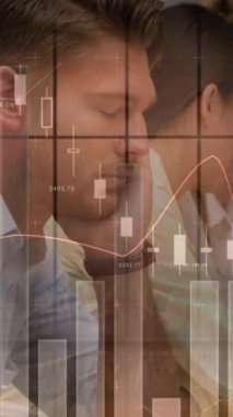 Animation of financial data processing over businesses people. global business, finances, data processing and digital interface concept digitally generated video.