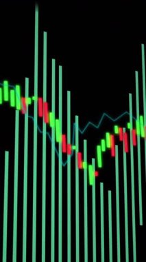 Siyah arka planda istatistiksel veri işleme animasyonu. Bilgisayar arayüzü ve iş veri teknolojisi kavramı