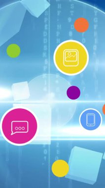 Arka planda dünyanın dört bir yanındaki dijital simgelerin canlandırılması. küresel teknoloji, dijital arayüz, bağlantı ve ağ konsepti dijital olarak oluşturulmuş video.