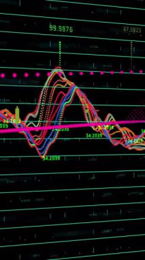 İstatistik işleme ve veri işleme animasyonu. küresel finans, veri işleme ve dijital arayüz kavramı dijital olarak oluşturulmuş video.