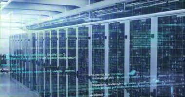 Bir saniyelik kod, veri görselleştirmesi için çift haneli rakamlarla sunucu raflarında kayboluyor. Teknoloji, siber güvenlik, yenilik, dijital, altyapı, ağ, fütürist