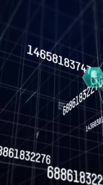 Simgeler ve veri işleme ile bağlantı ağı küresinin animasyonu. Dijital olarak oluşturulmuş küresel bağlantılar, hesaplama ve veri işleme kavramı.