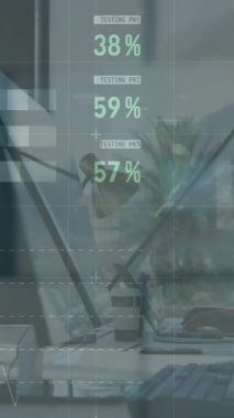 Animation of financial data processing over caucasian businessman working at office. Global business, finances and digital interface concept digitally generated video.