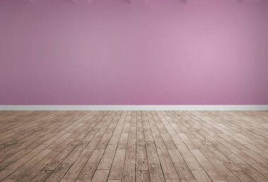 Açık meşe döşeme döşemesi, sessiz pembe duvar, düz dizaynlı beyaz süsleme. Minimalist, modern, nötr, ferah, sakin, doğal, çok yönlü