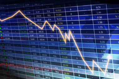 Düz dizayn paneli okları, turuncu zigzag, kırmızı trend çizgisi ve harita silüetiyle ızgarayı gösteriyor. Analizler, finans, dijital, teknoloji, veri görselleştirme, şirket, yatırım