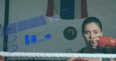 Kavrama için gövde üzerinde genişleyen halka etkinleştirme veri panelleri için kırmızı ambalajları sıkılaştıran boksör. Atletik, performans, teknoloji, eğitim, kararlılık, güç, odaklanma