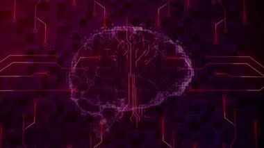 Merkezde parlayan ince yay, beyin ağını izleyen ve veri akışını gösteren devre çizgilerini başlatıyor. Fütürist, teknoloji, yenilik, nöral, sibernetik, dijital, soyut