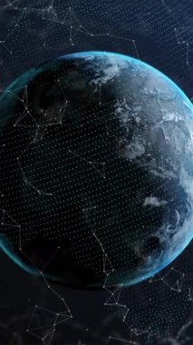 Dünya üzerindeki bağlantı ağının animasyonu. Dijital olarak oluşturulmuş küresel bağlantılar, hesaplama ve veri işleme kavramı.
