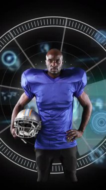 Afrika kökenli Amerikalı erkek rugby oyuncusunun animasyonu siyah arkaplanda tarama yapıyor.
