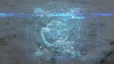 Dalga geri çekilmesi, kıyıda oluşan holografik küreyi tetikler, titreşimli yay ile verileri görselleştirir. Teknoloji, fütürizm, dijital, arayüz, yenilik, bilim, soyut