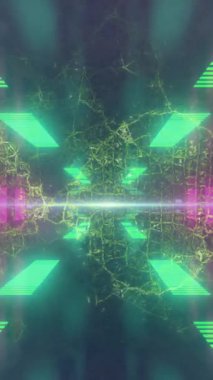 Siyah ve yeşil arka planda dalgaların üzerinde hareket eden neon ışıklarının animasyonu. renk, hareket ve dijital arayüz kavramı dijital olarak oluşturulmuş video.