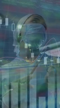 Hastanede ameliyat yapan cerrah takımının istatistiksel veri işleme animasyonu. Tıbbi sağlık ve teknoloji konsepti