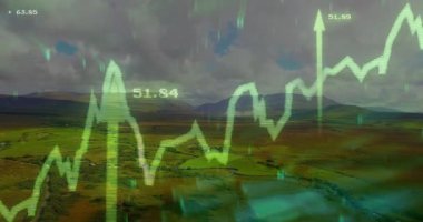 Piyasa eğilimlerini görselleştiren vadi üzerinde dalgalanan yeşil çizgi çizelgesiyle tetiklendi. Analizler, büyüme, veri, tahmin, finans, yatırım, görselleştirme