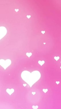 Pembe arka planda beyaz kalp animasyonu ve Bokeh ışıkları. Aşk, romantizm, kutlama, sevgililer günü, sevgi, rüya gibi