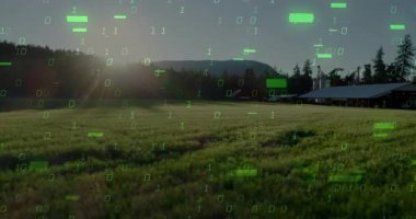 Güneşin doğuşu yeşil çift haneli rakamların otlak ve ahır üzerinde artmasına neden olur. Böylece orman tepeleri dopdolu olur. Doğa, kırsal, dijital, teknoloji, manzara, yenilik, modern