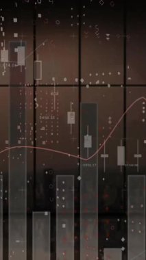 Karanlık arka planda finansal veri işleme animasyonu. Küresel finans, iş, bağlantılar, hesaplama ve veri işleme kavramı dijital olarak oluşturulmuş video.