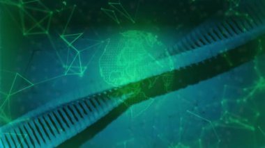 Dünya 'nın ortaya çıkışında, kurdeleler dönen dünyayı süpürmeye başlarken meş' ralar titreşerek veri akışını gösteriyor. Gelecek, teknoloji, dijital, yenilik, bağlantı, soyut, sanal