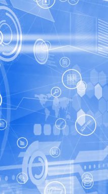 Arka plandaki veri işleme üzerinden dijital simgelerle bağlantı ağının animasyonu. küresel teknoloji, dijital arayüz, bağlantı ve ağ konsepti dijital olarak oluşturulmuş video.