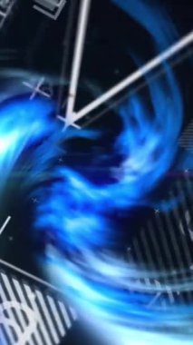 Veri tabloları ve beyaz çizgiler ve çapraz çizgiler üzerinde mavi kıvrımlı animasyon. Teknoloji, analiz, görselleştirme, istatistik, soyut, modern